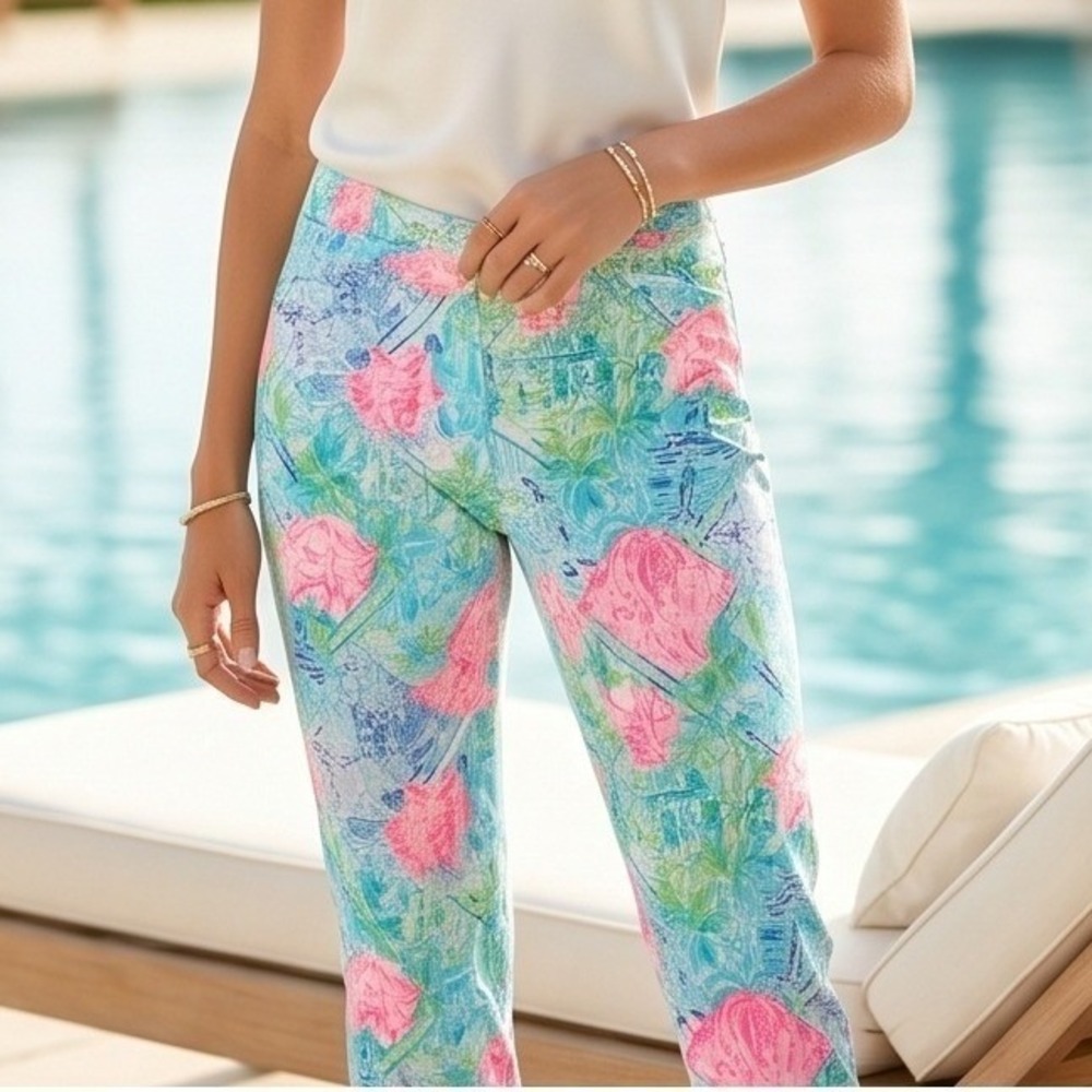 Lilly Pulitzer 12 Bohemian Queen Ankle Pants Multi Color Tropical Print NWOT